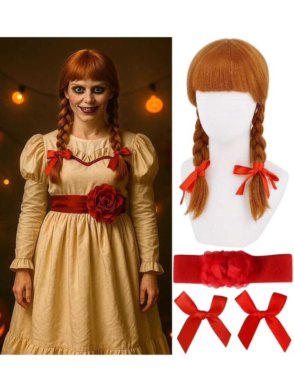 Women's Orange Braid Cosplay Convenient Set Include Adjustable Wig Cap Headpiece